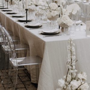 Leinen Tischdecke beige – bodenlang 410 x 250 cm