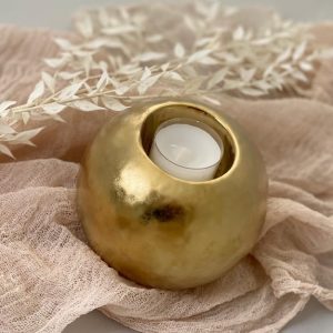 Teelichthalter Kugel gold groß – 11 x 10 cm