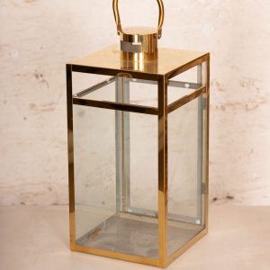 Glaslaterne Goldrand groß eckig – 20 x 20 x 32 cm
