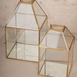 Glaslaterne Goldrand groß – 19 x 19 x 35 cm